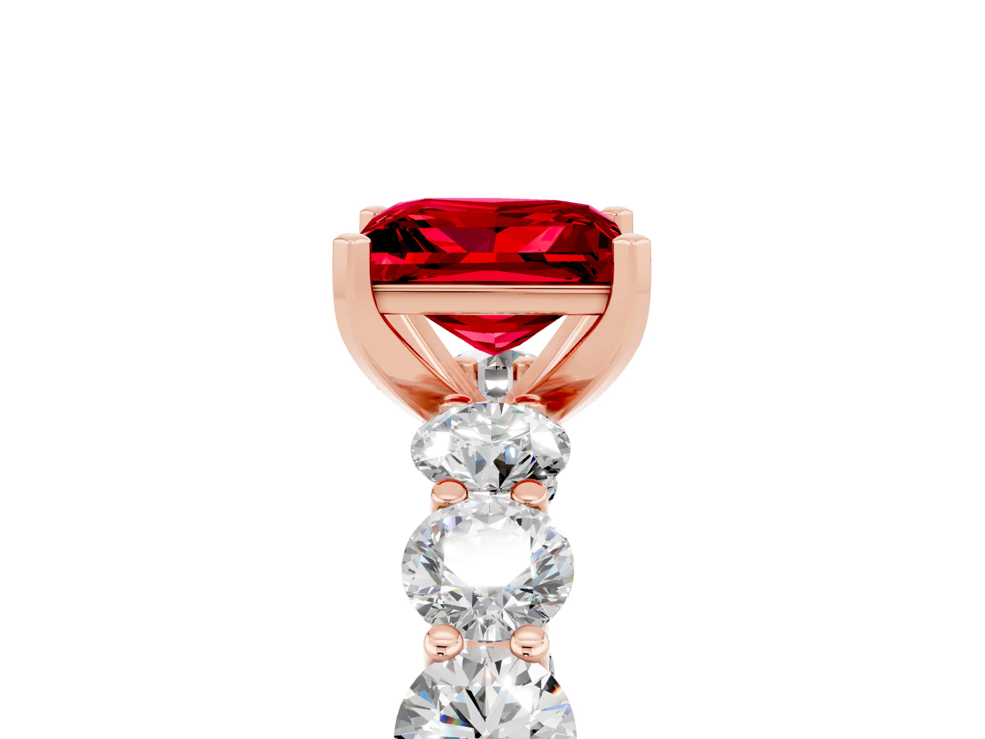 Rose gold Princess Cut Ruby Prong Setting with Side Stones on a Pave Band_5