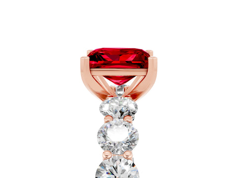 Rose gold Princess Cut Ruby Prong Setting with Side Stones on a Pave Band_5