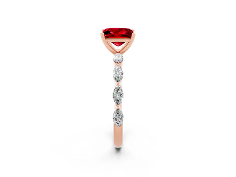 Rose gold Princess Cut Ruby Ring with Marquise Side Stones and Prong Setting_2