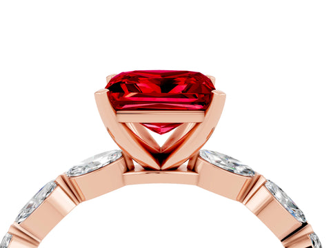 Rose gold Princess Cut Ruby Ring with Marquise Side Stones and Prong Setting_4