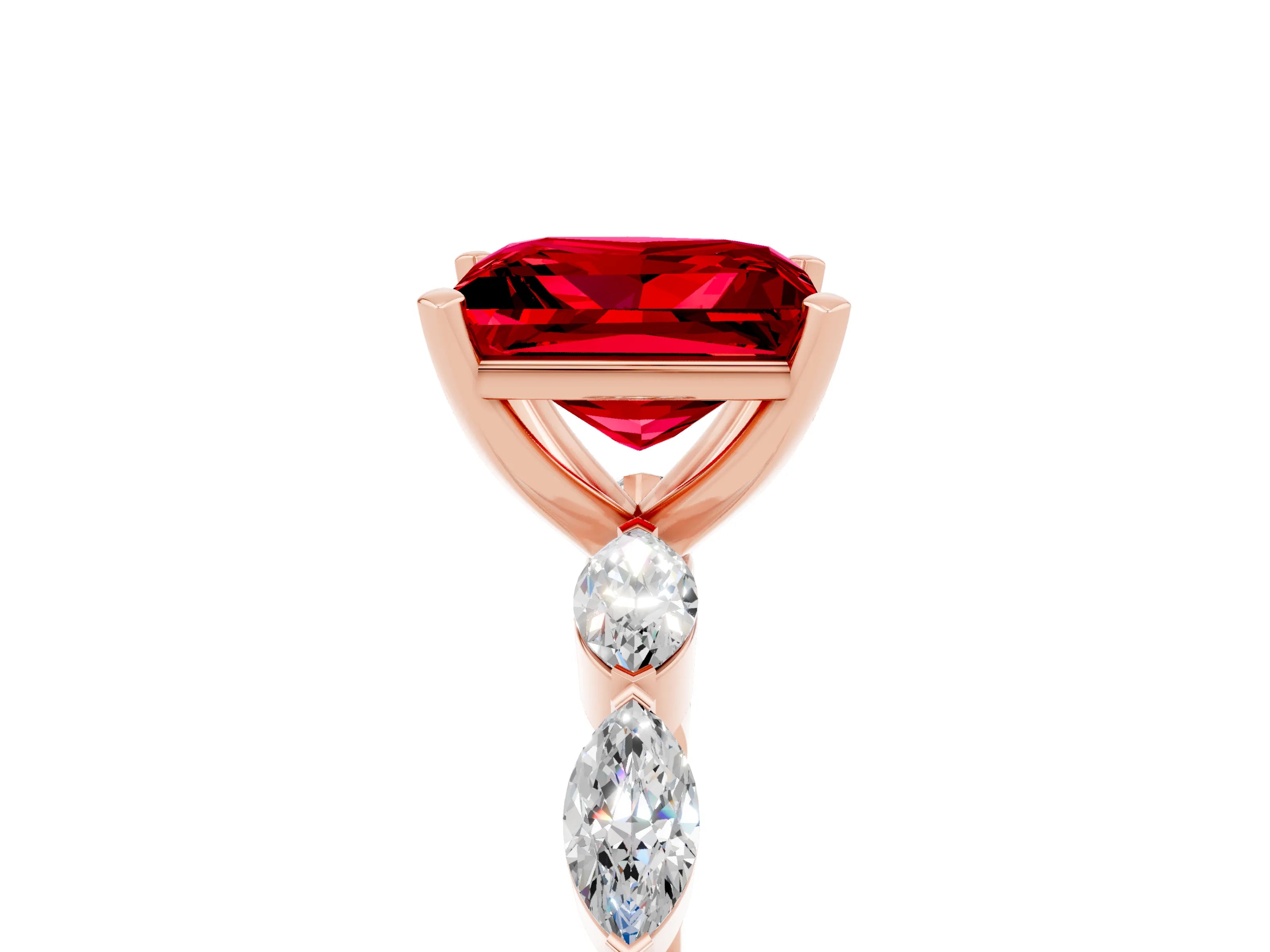 Rose gold Princess Cut Ruby Ring with Marquise Side Stones and Prong Setting_5