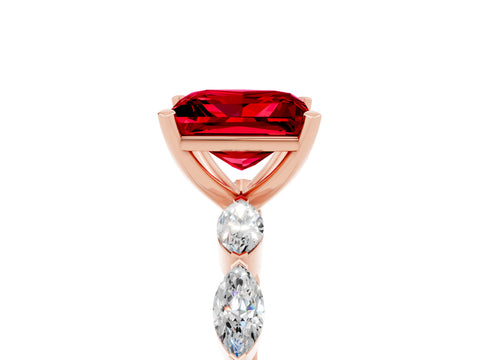 Rose gold Princess Cut Ruby Ring with Marquise Side Stones and Prong Setting_5
