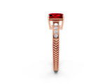 Rose gold Princess Cut Ruby Ring with Milgrain Pavé Band and Four-Prong Setting_14