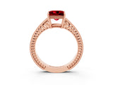 Rose gold Princess Cut Ruby Ring with Milgrain Pavé Band and Four-Prong Setting_15