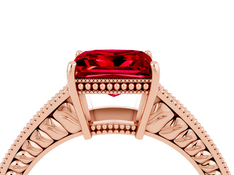 Rose gold Princess Cut Ruby Ring with Milgrain Pavé Band and Four-Prong Setting_16
