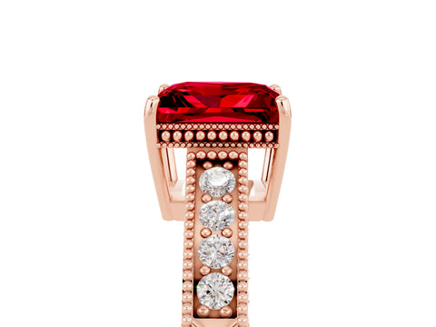 Rose gold Princess Cut Ruby Ring with Milgrain Pavé Band and Four-Prong Setting_17