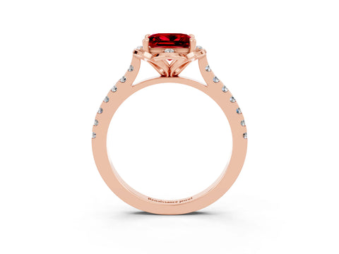 Rose gold Princess Cut Ruby Ring with Pavé Band and Floral Prong Setting_3
