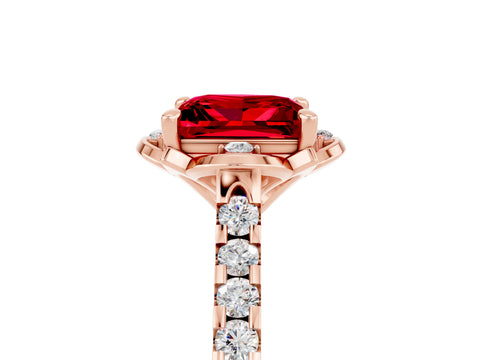 Rose gold Princess Cut Ruby Ring with Pavé Band and Floral Prong Setting_5