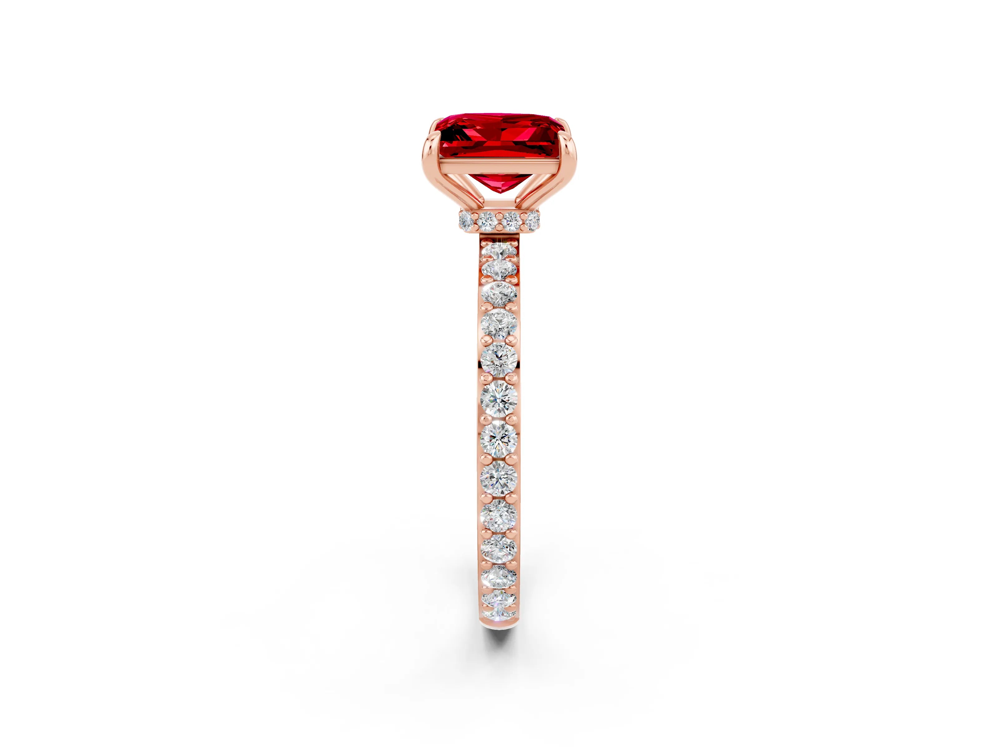 Rose gold Princess Cut Ruby Ring with Pavé Band and Four-Prong Setting_2