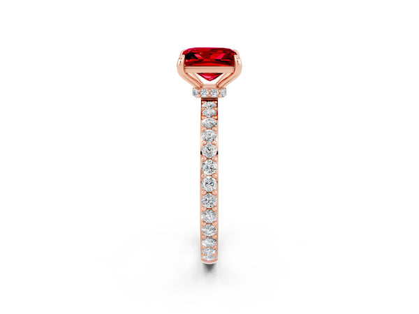 Rose gold Princess Cut Ruby Pavé Engagement Ring with Round  Accents and Prong Setting
