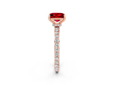 Rose gold Princess Cut Ruby Ring with Pavé Band and Four-Prong Setting_2