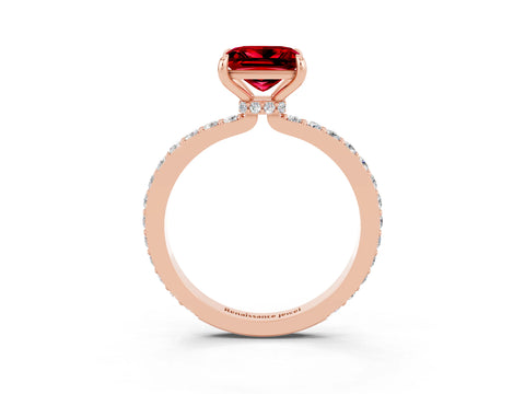 Rose gold Princess Cut Ruby Ring with Pavé Band and Four-Prong Setting_3