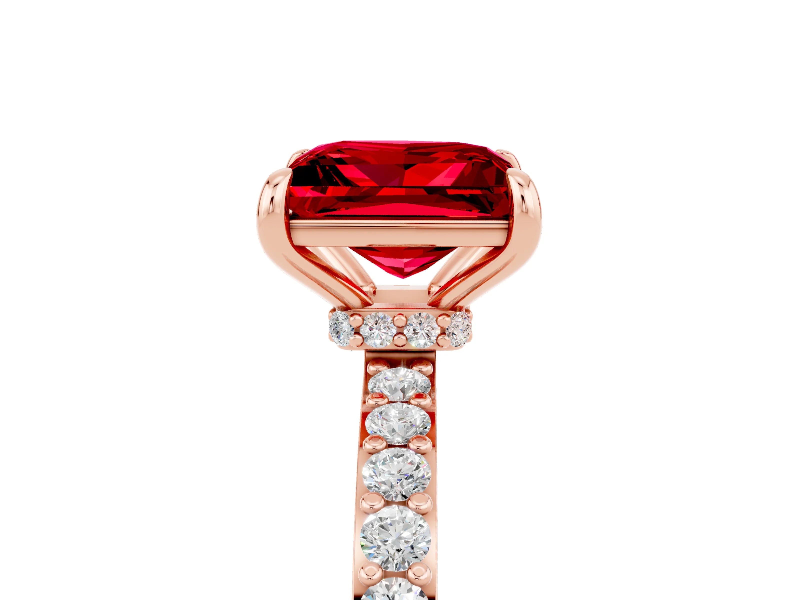 Rose gold Princess Cut Ruby Ring with Pavé Band and Four-Prong Setting_5