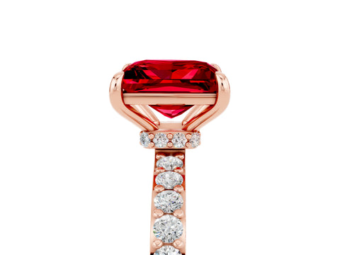 Rose gold Princess Cut Ruby Ring with Pavé Band and Four-Prong Setting_5
