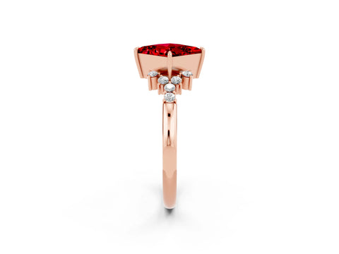 Rose gold Princess Cut Ruby Ring with Side Stones and Four-Prong Setting_38
