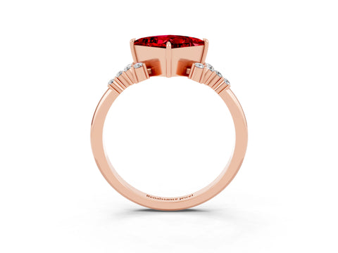 Rose gold Princess Cut Ruby Ring with Side Stones and Four-Prong Setting_39