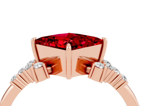 Rose gold Princess Cut Ruby Ring with Side Stones and Four-Prong Setting_40