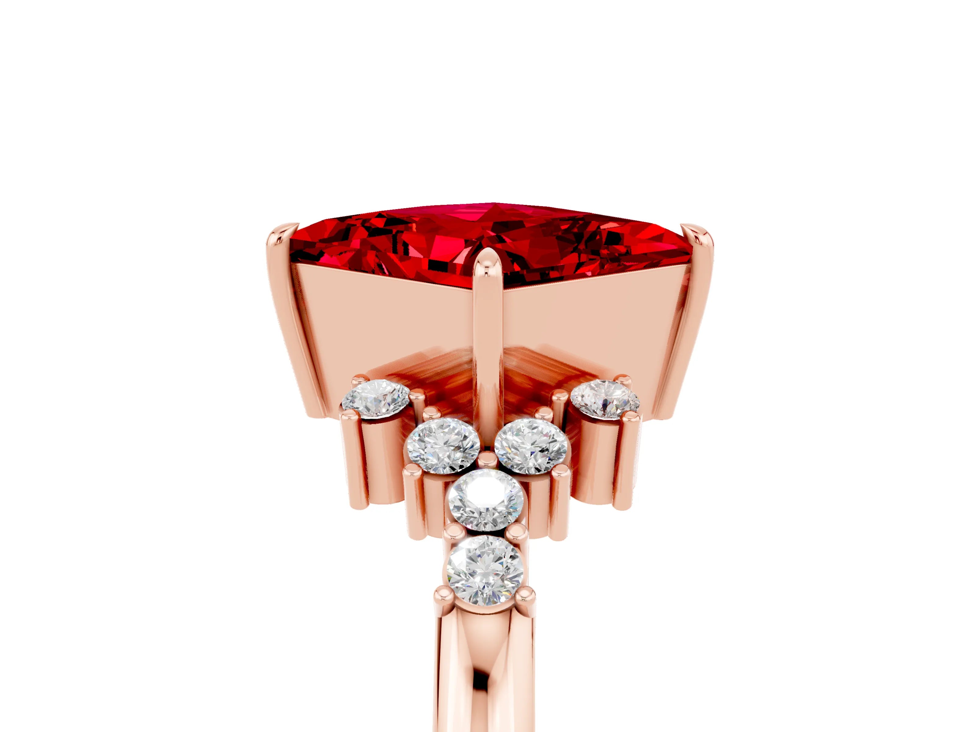 Rose gold Princess Cut Ruby Ring with Side Stones and Four-Prong Setting_41