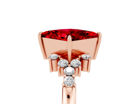 Rose gold Princess Cut Ruby Ring with Side Stones and Four-Prong Setting_41