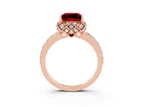 Rose gold Princess Cut Ruby Scalloped Halo Engagement Ring with Round Shared Prong Band_15