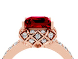 Rose gold Princess Cut Ruby Scalloped Halo Engagement Ring with Round Shared Prong Band_16