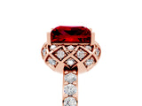 Rose gold Princess Cut Ruby Scalloped Halo Engagement Ring with Round Shared Prong Band_17