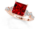 Rose gold Princess Cut Ruby Scattered Round Accent Ring with Prong Setting_27