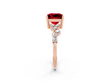 Rose gold Princess Cut Ruby Scattered Round Accent Ring with Prong Setting_28
