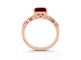 Rose gold Princess Cut Ruby Scattered Round Accent Ring with Prong Setting_29