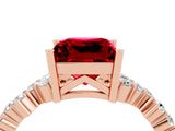 Rose gold Princess Cut Ruby Scattered Round Accent Ring with Prong Setting_30