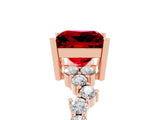 Rose gold Princess Cut Ruby Scattered Round Accent Ring with Prong Setting_31
