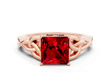 Rose gold Princess Cut Ruby Solitaire Celtic Knot Ring with Four-Prong Setting_12