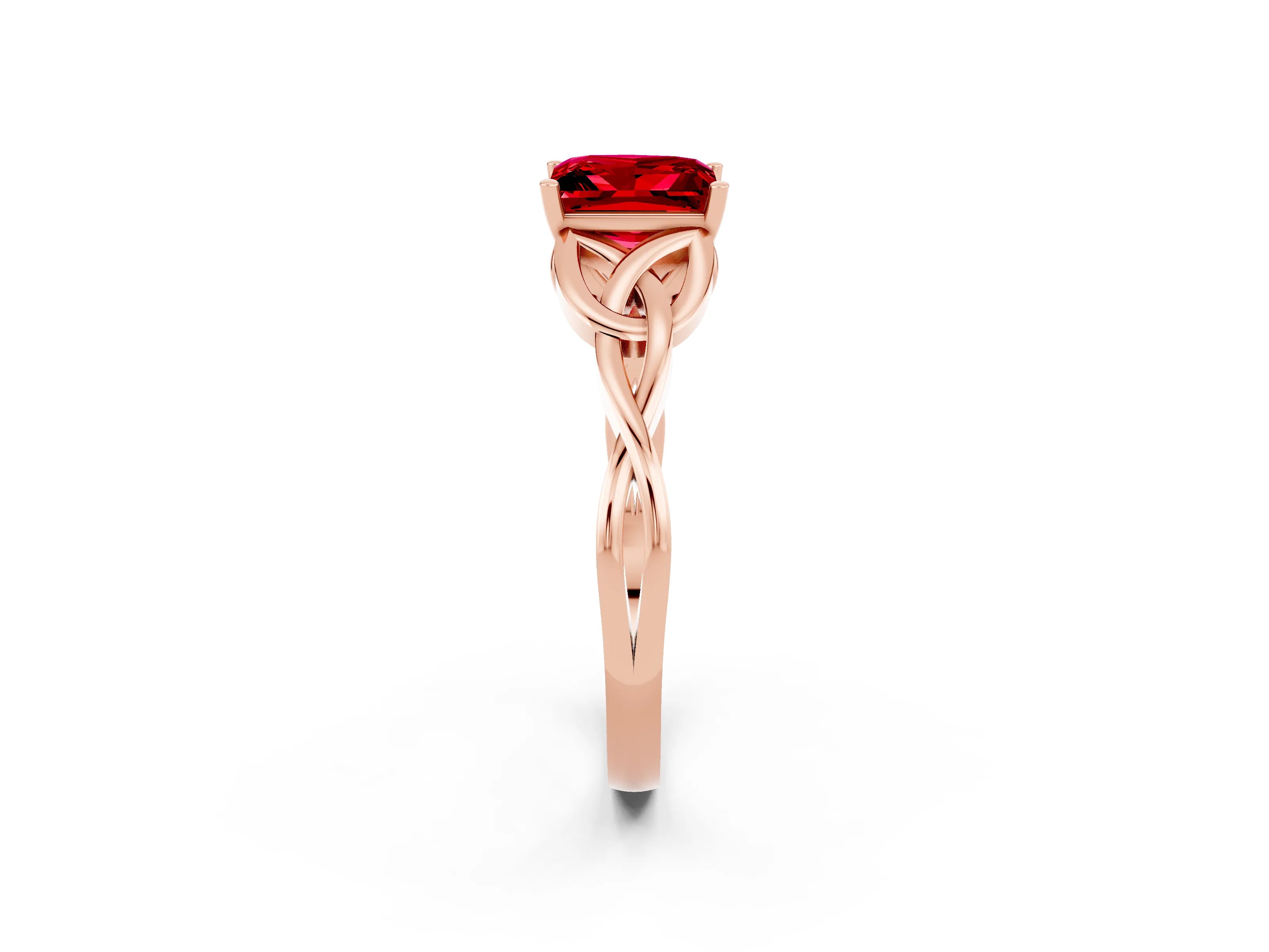 Rose gold Princess Cut Ruby Solitaire Celtic Knot Ring with Four-Prong Setting_14