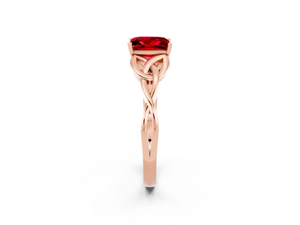 Rose gold Princess Cut Ruby Solitaire Celtic Knot Ring with Four-Prong Setting