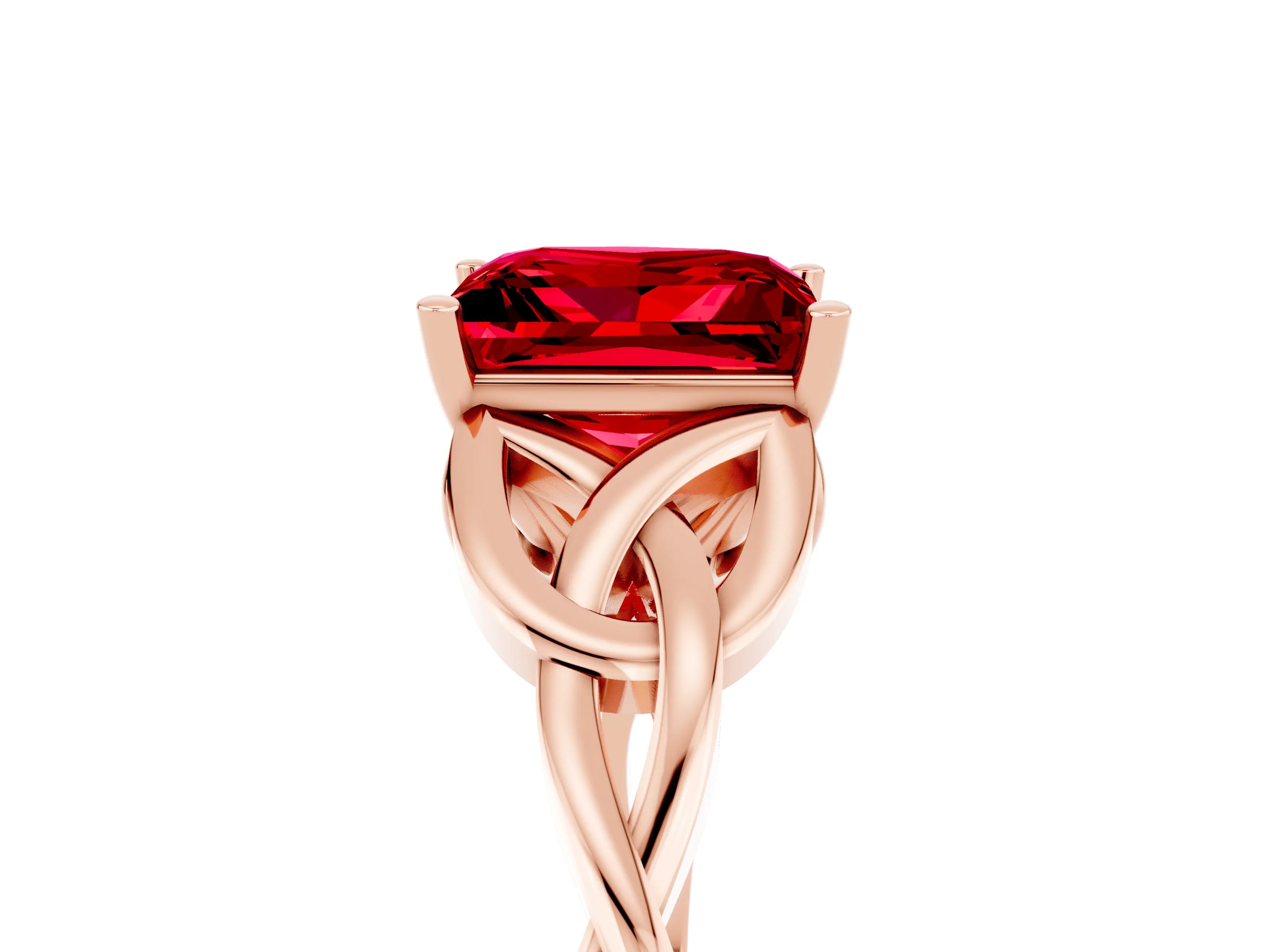 Rose gold Princess Cut Ruby Solitaire Celtic Knot Ring with Four-Prong Setting_17