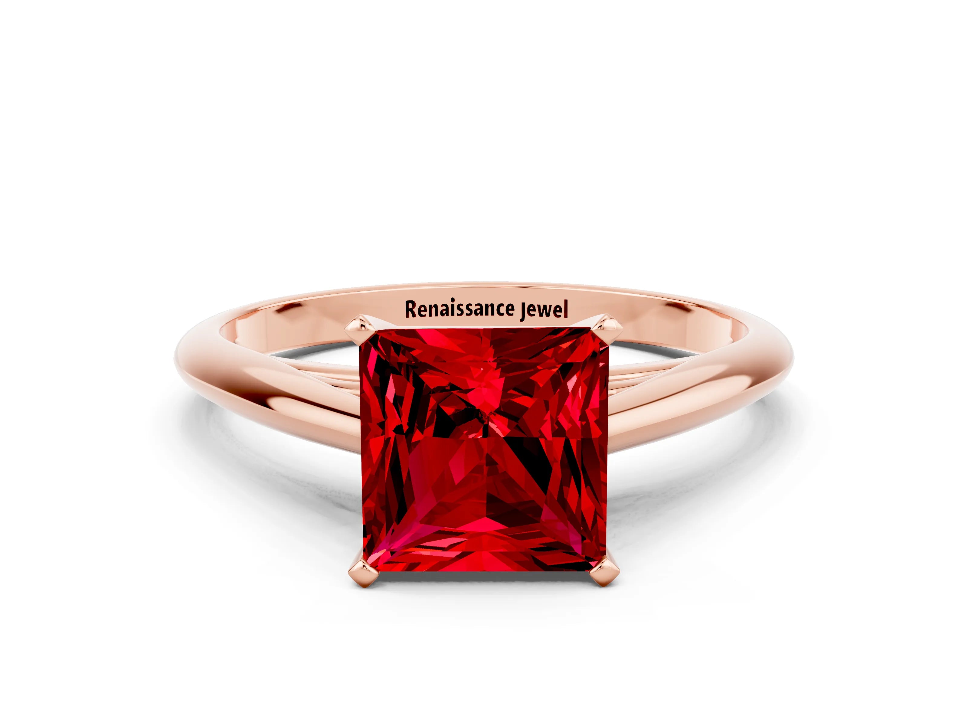 Rose gold Princess Cut Ruby Solitaire Engagement Ring with Cathedral Setting and Four-Prong Mount_12