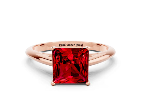 Rose gold Princess Cut Ruby Solitaire Engagement Ring with Cathedral Setting and Four-Prong Mount_12