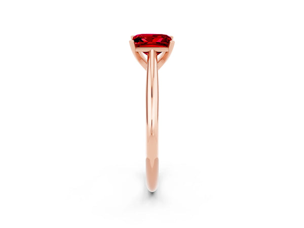 Rose gold Princess Cut Ruby Solitaire Engagement Ring with Cathedral Setting and Four-Prong Mount