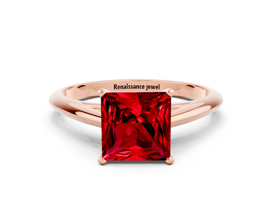 Rose gold Princess Cut Ruby Solitaire Engagement Ring with Cathedral Setting and Four-Prong Mount_18