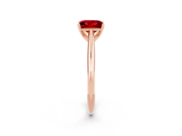 Rose gold Princess Cut Ruby Solitaire Engagement Ring with Cathedral Setting and Four-Prong Mount