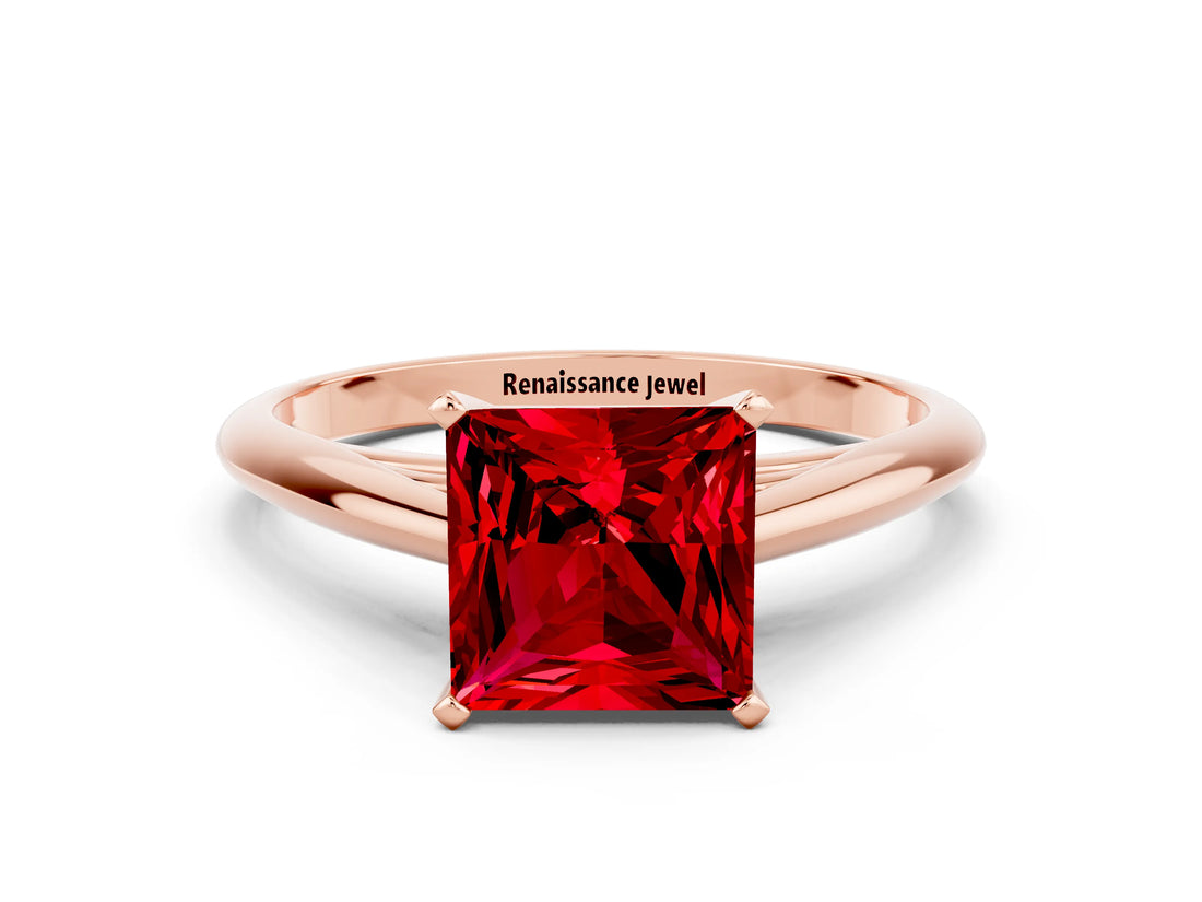 Rose gold Princess Cut Ruby Solitaire Engagement Ring with Cathedral Setting and Four-Prong Mount_66