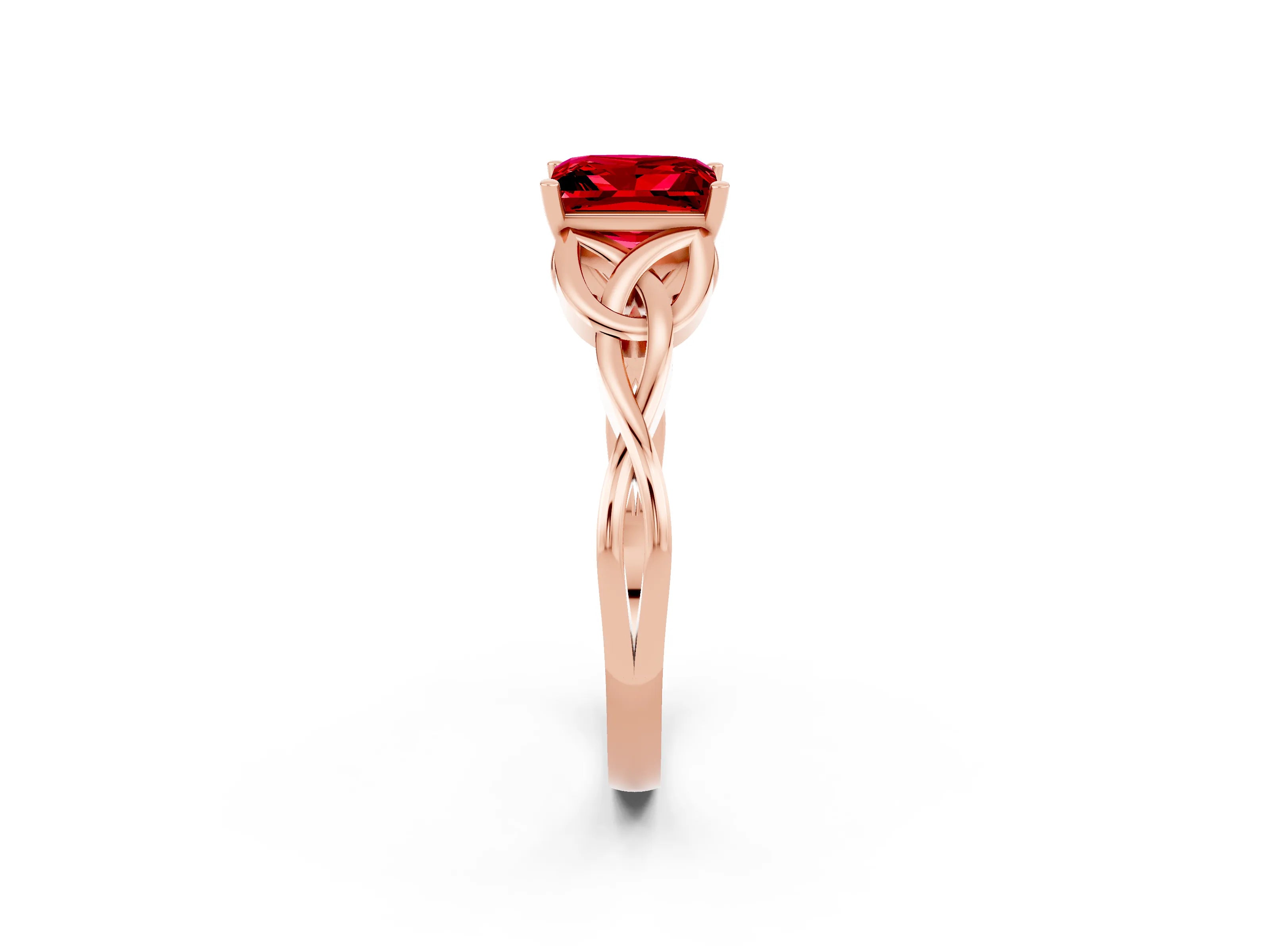 Rose gold Princess Cut Ruby Solitaire Engagement Ring with Celtic Knot Band and Four-Prong Setting_2