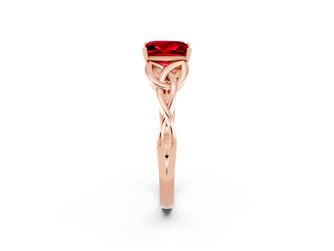 Rose gold Princess Cut Ruby Solitaire Engagement Ring with Celtic Knot Band and Four-Prong Setting_2