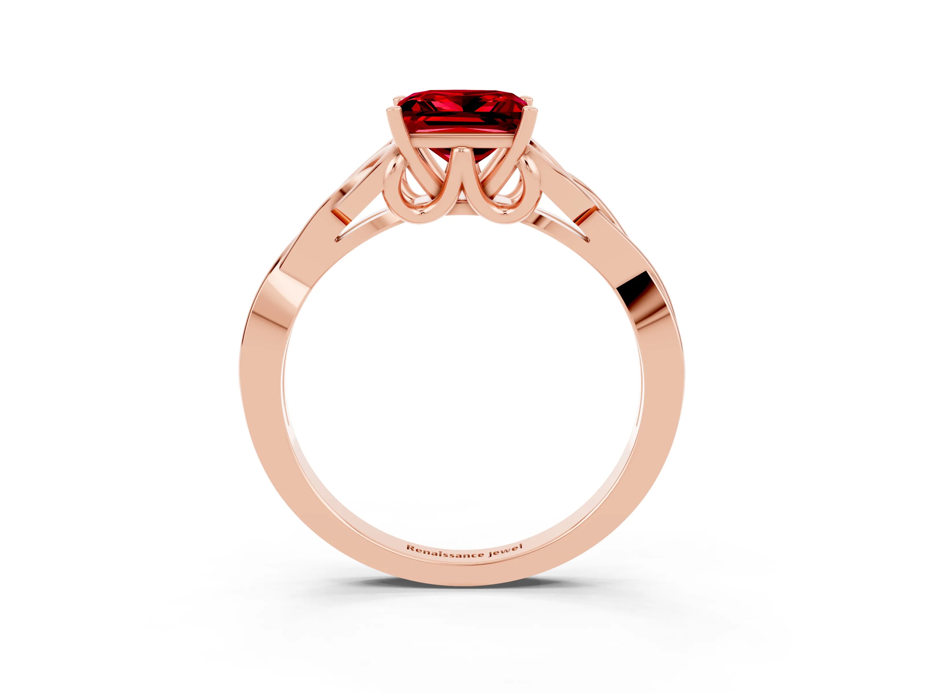 Rose gold Princess Cut Ruby Solitaire Engagement Ring with Celtic Knot Band and Four-Prong Setting_3
