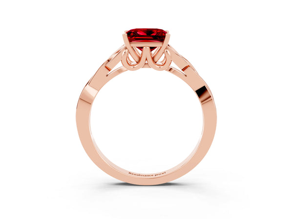 Rose gold Princess Cut Ruby Solitaire Engagement Ring with Celtic Knot Band and Four-Prong Setting