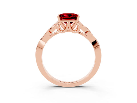 Rose gold Princess Cut Ruby Solitaire Engagement Ring with Celtic Knot Band and Four-Prong Setting_3
