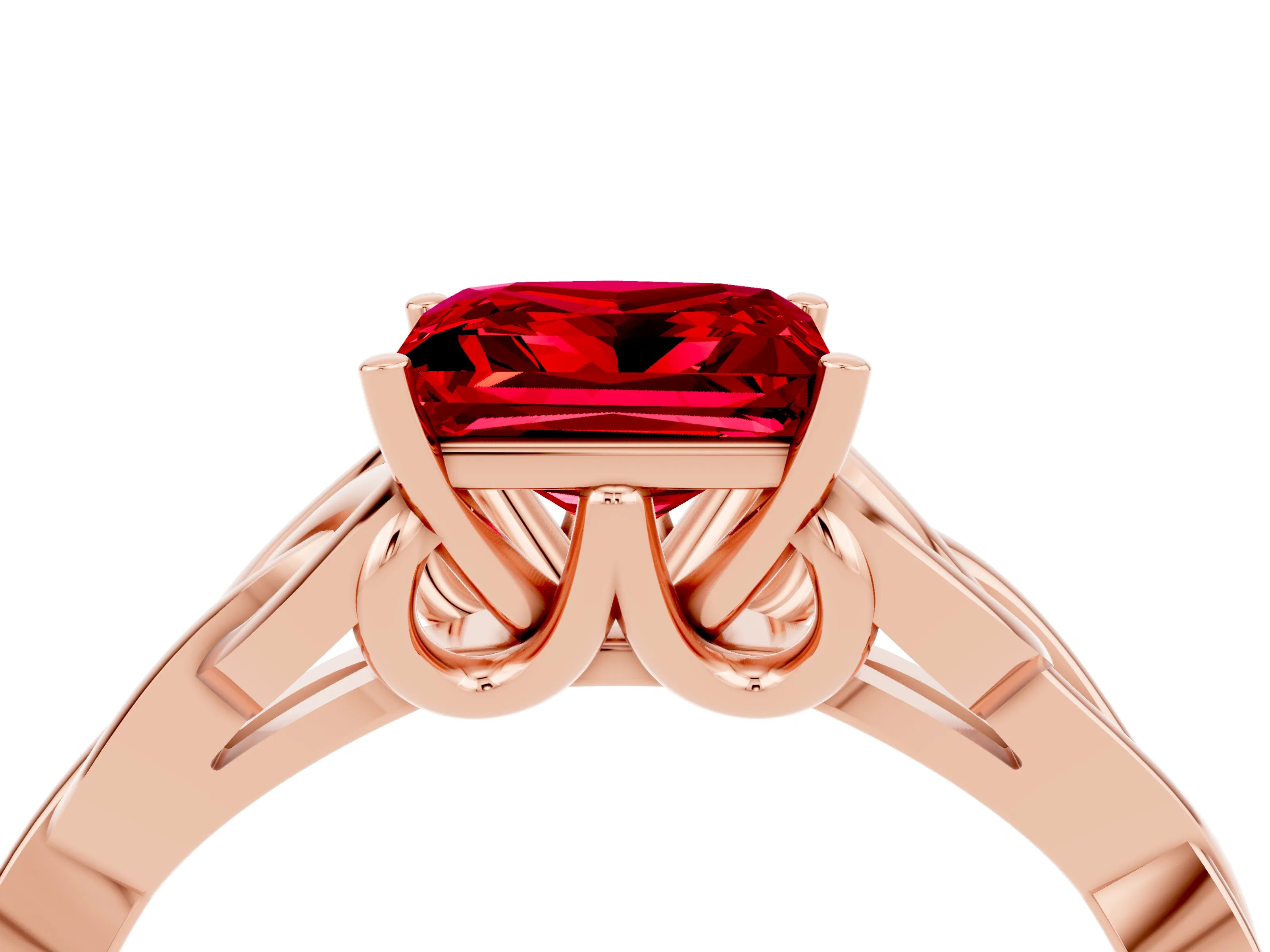 Rose gold Princess Cut Ruby Solitaire Engagement Ring with Celtic Knot Band and Four-Prong Setting_4