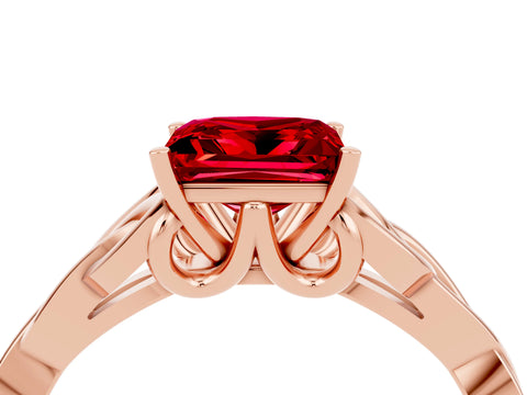 Rose gold Princess Cut Ruby Solitaire Engagement Ring with Celtic Knot Band and Four-Prong Setting_4