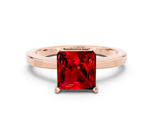Rose gold Princess Cut Ruby Solitaire Engagement Ring with Classic Band and Four-Prong Setting