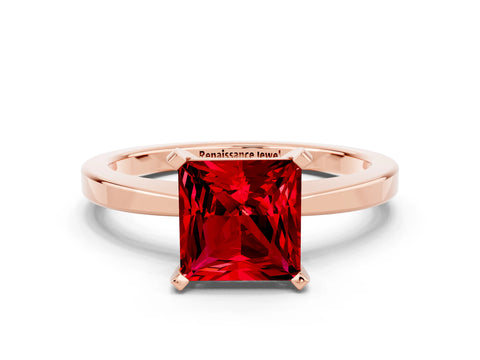 Rose gold Princess Cut Ruby Solitaire Engagement Ring with Classic Band and Four-Prong Setting_24